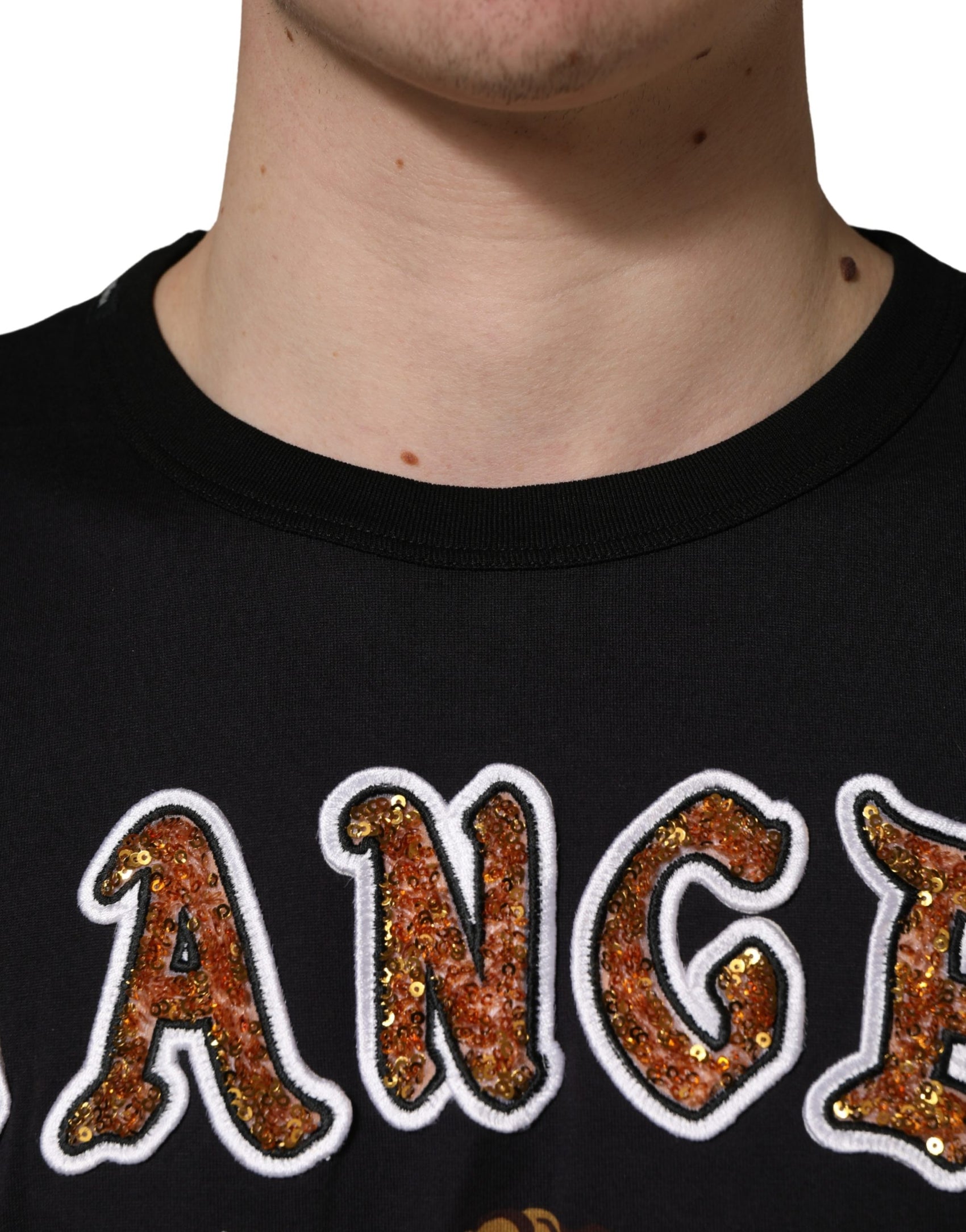 Dolce & Gabbana Black Angel Print Cotton Crew Neck T-shirt