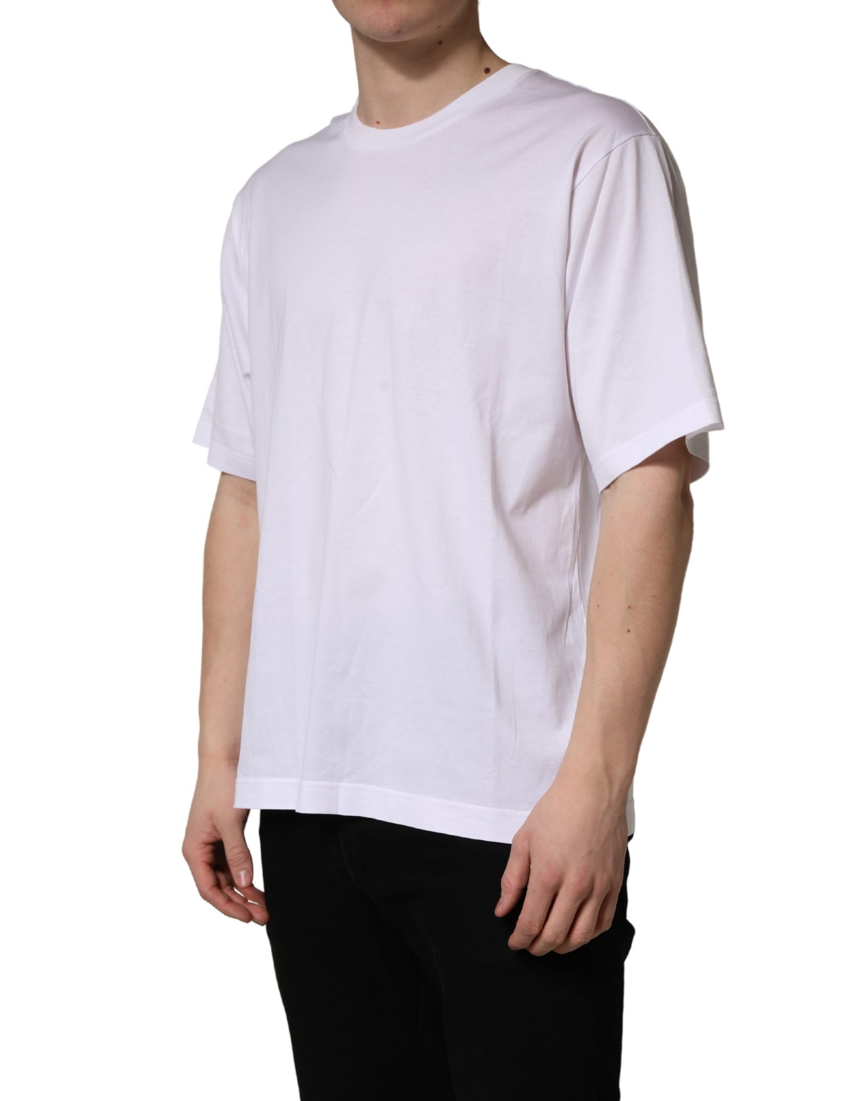 Dolce & Gabbana White Oversized Cotton Men Crew Neck T-shirt