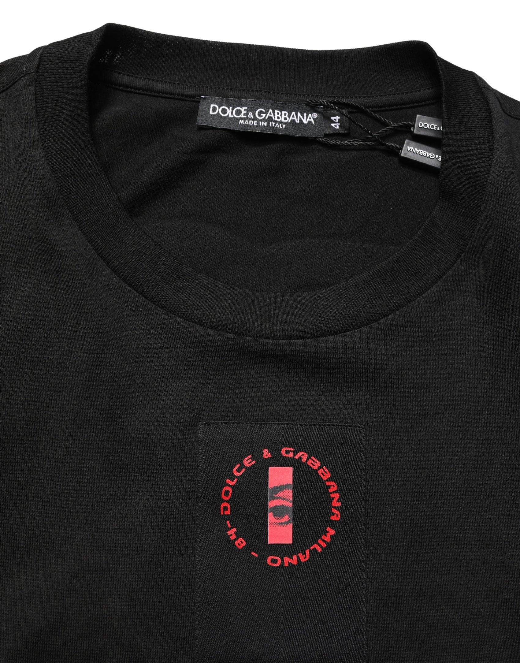Dolce & Gabbana Black Cotton Jersey Logo Patch Crew Neck T-shirt