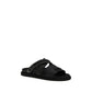 Moschino Black Calf Leather Bos Taurus Flat Sandals