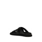 Moschino Black Calf Leather Bos Taurus Flat Sandals