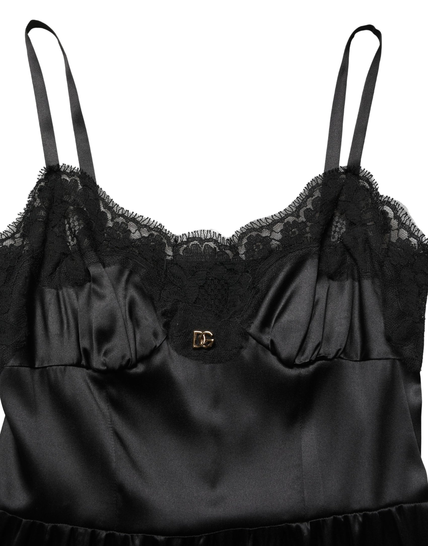Dolce & Gabbana Black Silk Satin Lace Sleeveless Mini Dress