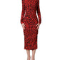 Dolce & Gabbana Red Leopard Print Long Sleeves Midi Dress