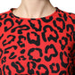 Dolce & Gabbana Red Leopard Print Long Sleeves Midi Dress