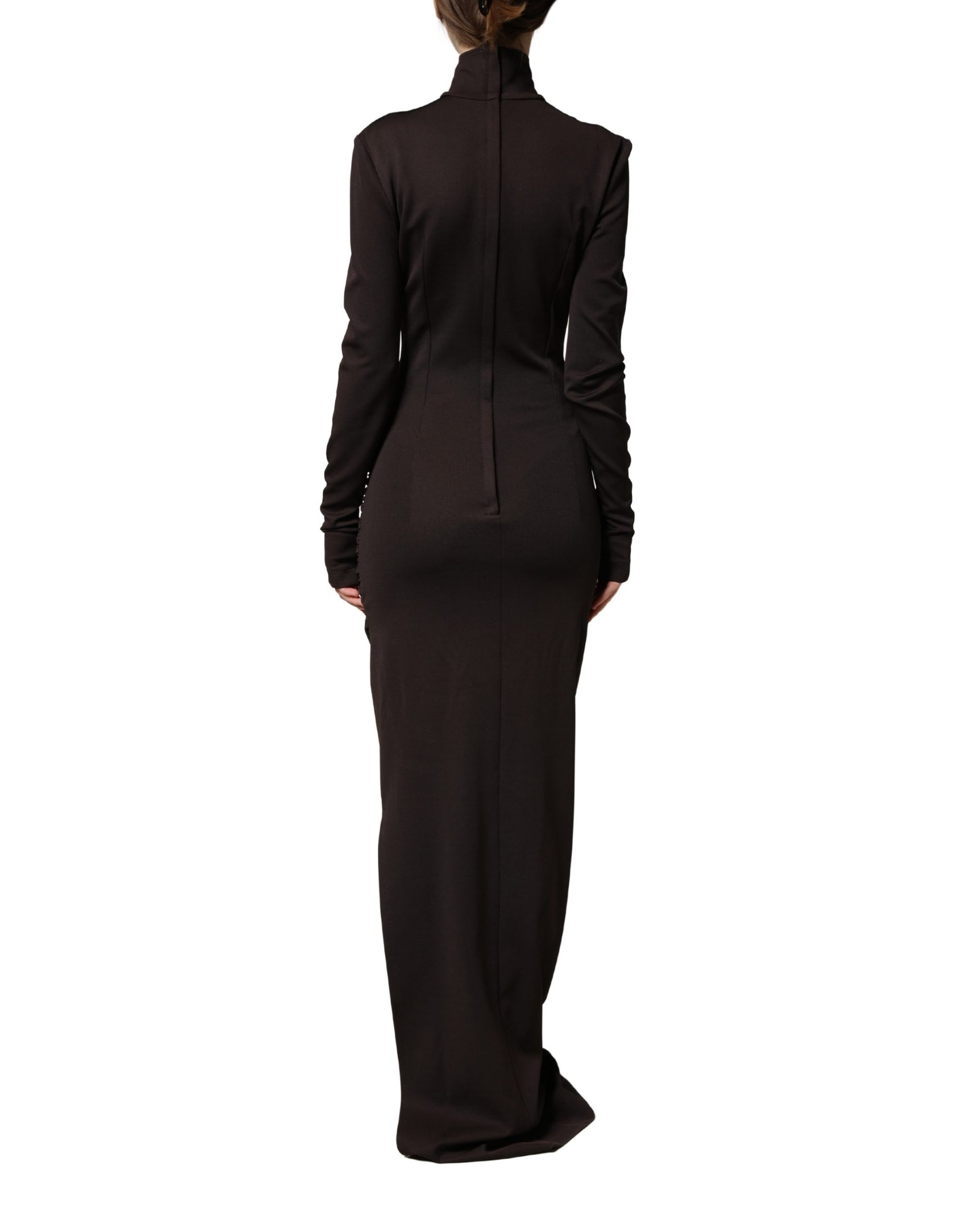 Dolce & Gabbana Brown Turtleneck Jersey Long Maxi Dress