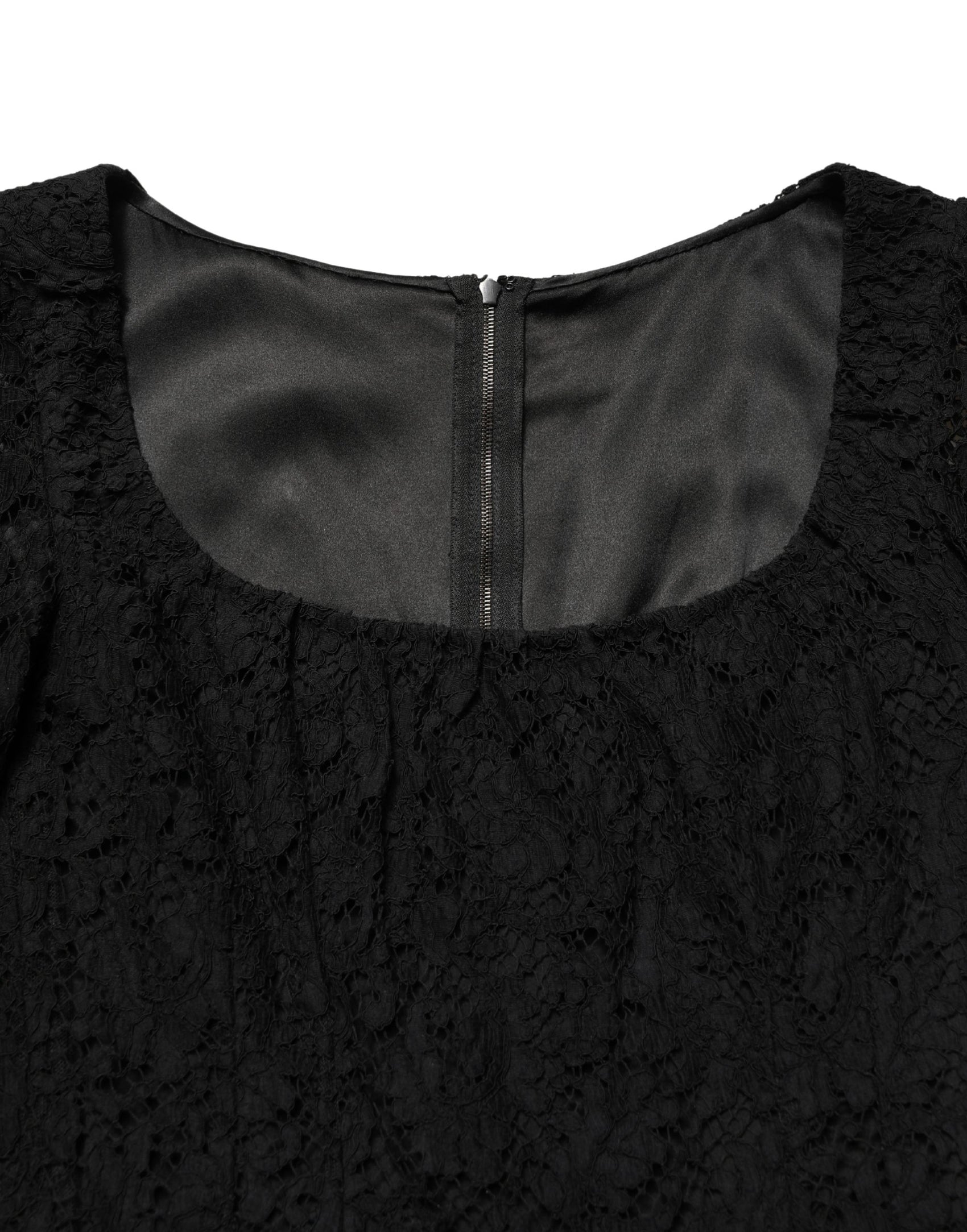 Dolce & Gabbana Black Lace Square Neck LongSleeve Maxi Dress