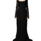 Dolce & Gabbana Black Lace Square Neck LongSleeve Maxi Dress