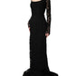 Dolce & Gabbana Black Lace Square Neck LongSleeve Maxi Dress