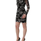 MSGM Black White Long Sleeve Printed Mini Dress