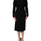 Dolce & Gabbana Black Wool Crepe Long Sleeves Midi Dress