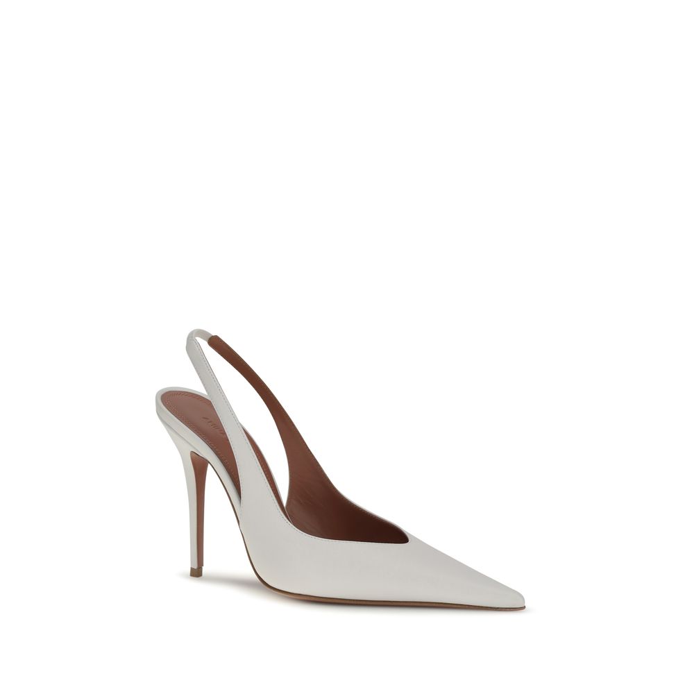 Amina Muaddi White Lamb Ovis Aries Aries High Heel Pumps