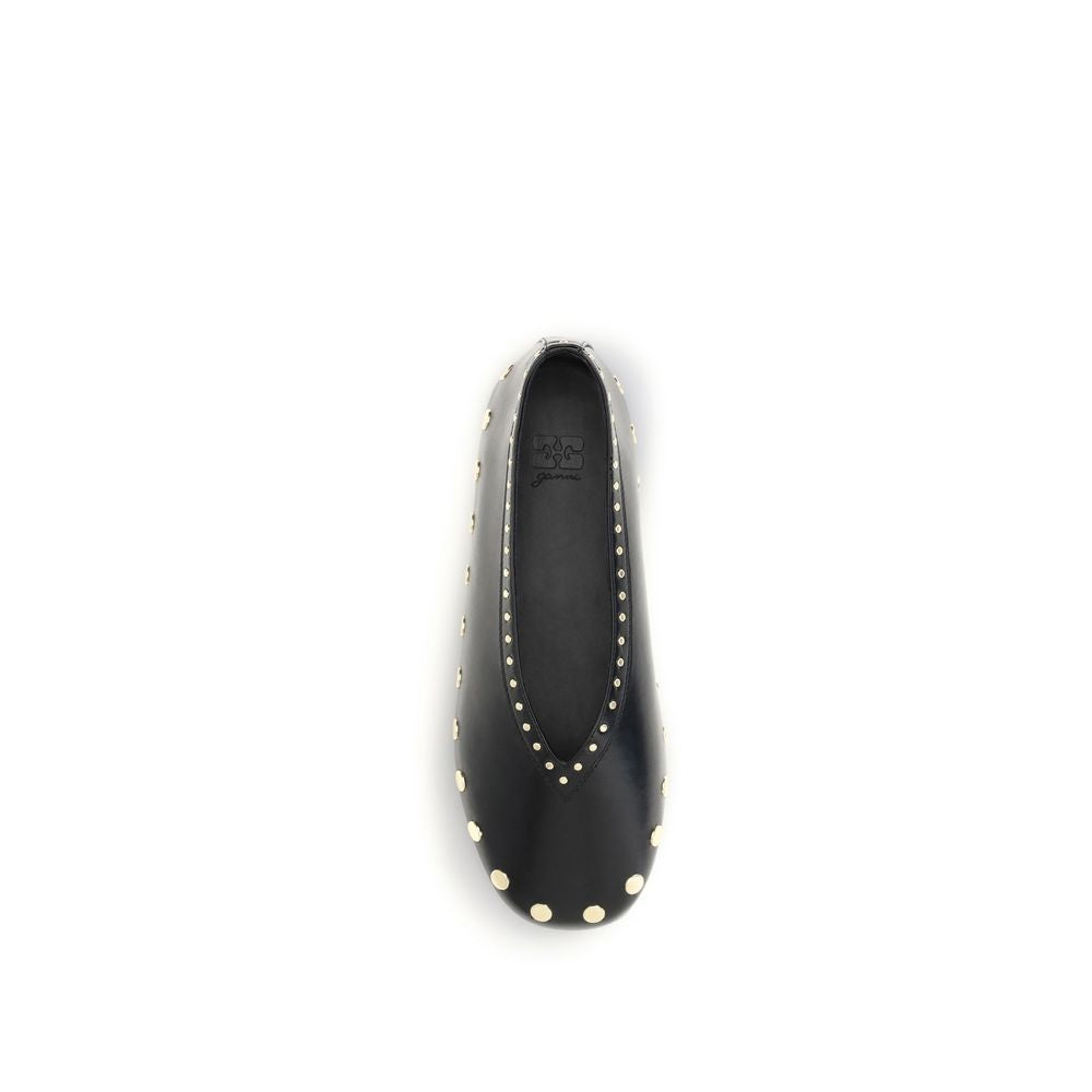 Ganni Black Polyurethane Ballet Flats