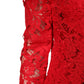 Dolce & Gabbana Red Lace Floral Embroidery Long Sleeves Top