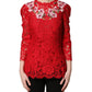 Dolce & Gabbana Red Lace Floral Embroidery Long Sleeves Top