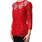 Dolce & Gabbana Red Lace Floral Embroidery Long Sleeves Top