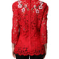 Dolce & Gabbana Red Lace Floral Embroidery Long Sleeves Top