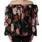 Dolce & Gabbana Black Rose Print Silk Off The Shoulder Blouse Top