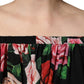 Dolce & Gabbana Black Rose Print Silk Off The Shoulder Blouse Top