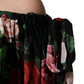 Dolce & Gabbana Black Rose Print Silk Off The Shoulder Blouse Top