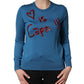 Dolce & Gabbana Blue Silk Sequined CrewNeck Pullover Sweater