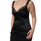 Dolce & Gabbana Black Silk Lace Trim Camisole V-neckline Tank Top