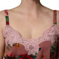 Dolce & Gabbana Brown Rose Print Satin Lace Camisole Tank Top