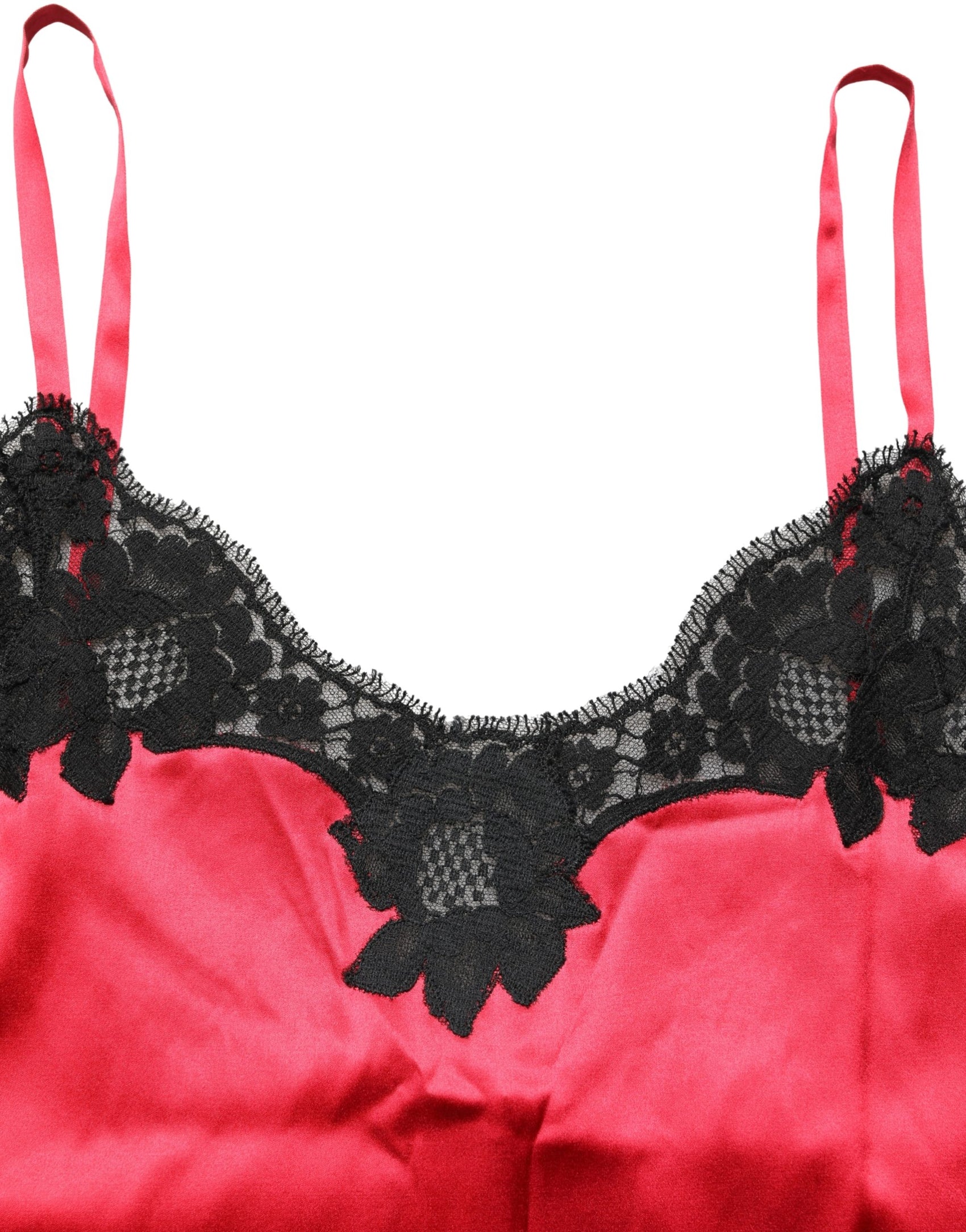 Dolce & Gabbana Red Silk Lace Trim Camisole Sleeveless Tank Top