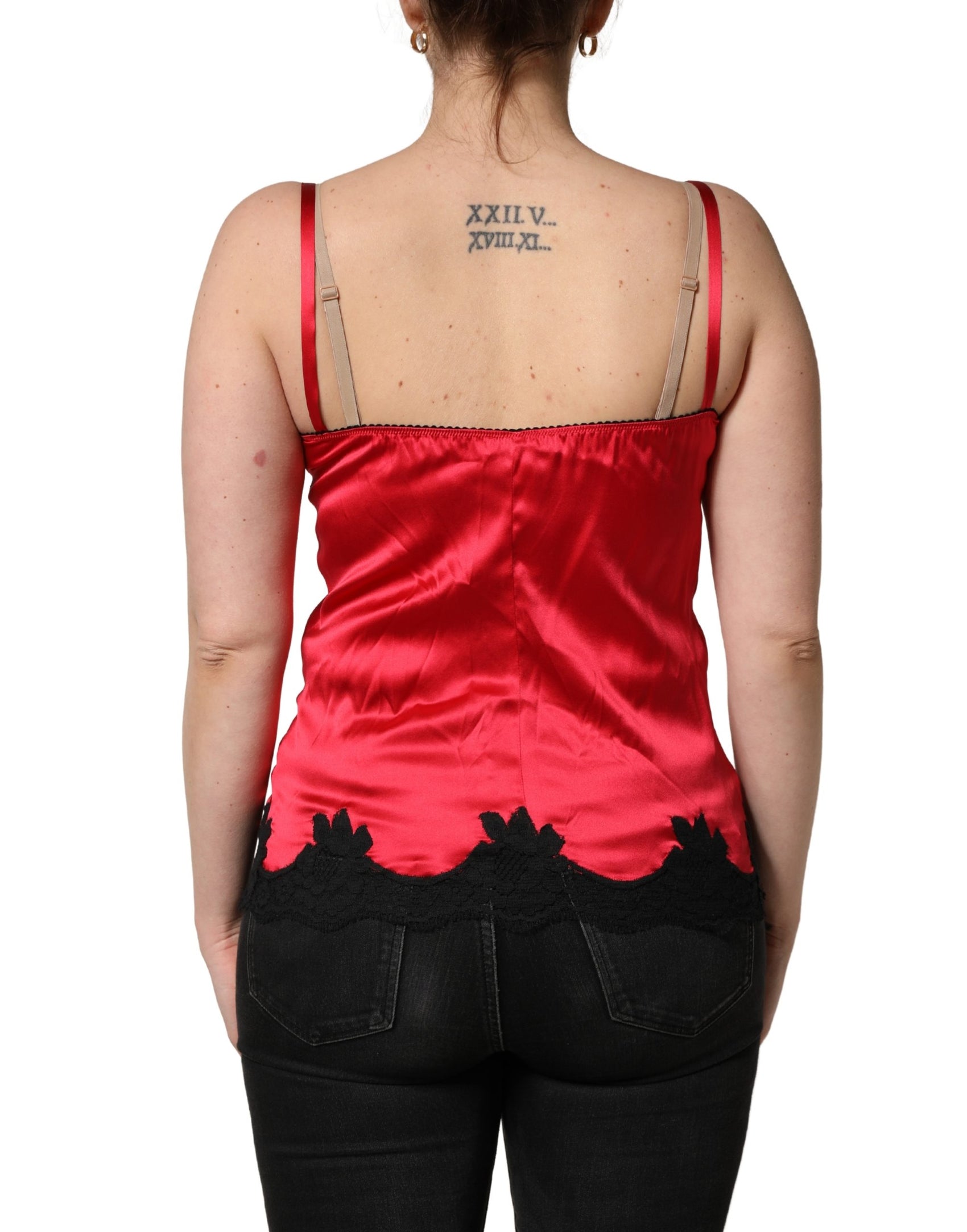 Dolce & Gabbana Red Silk Lace Trim Camisole Sleeveless Tank Top