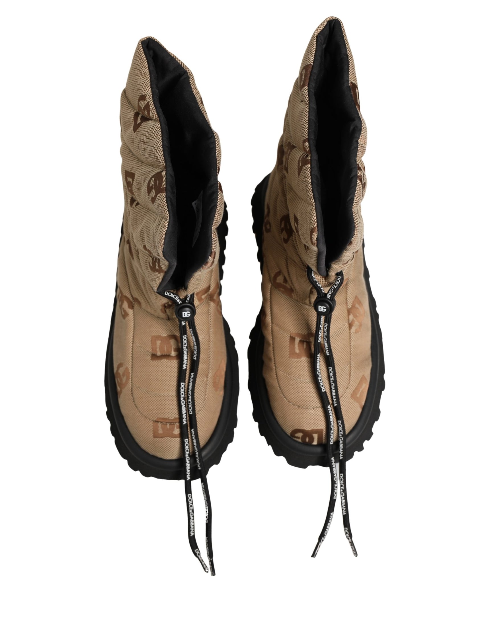 Dolce & Gabbana Brown Logo Print Lace Up Snow Boots Shoes