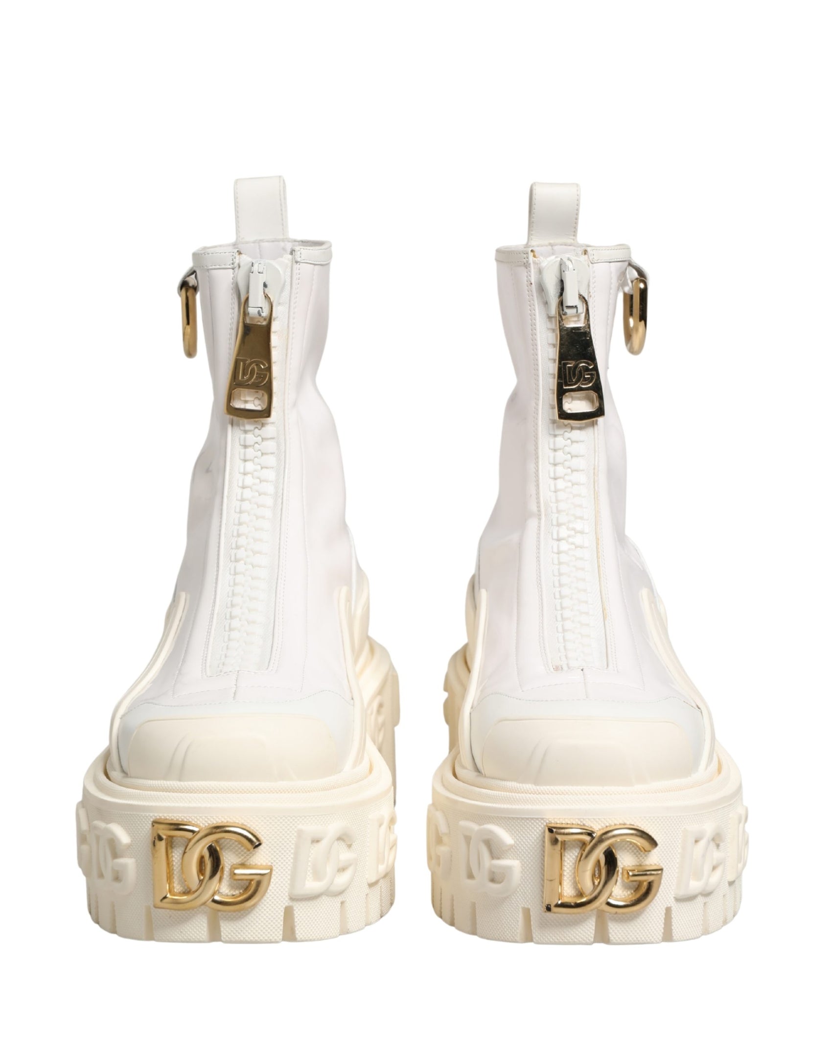 Dolce & Gabbana White Leather Rubber Logo Ankle Boots Shoes