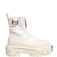 Dolce & Gabbana White Leather Rubber Logo Ankle Boots Shoes