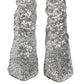 Dolce & Gabbana Silver Sequined Short Boots Stretch Shoes