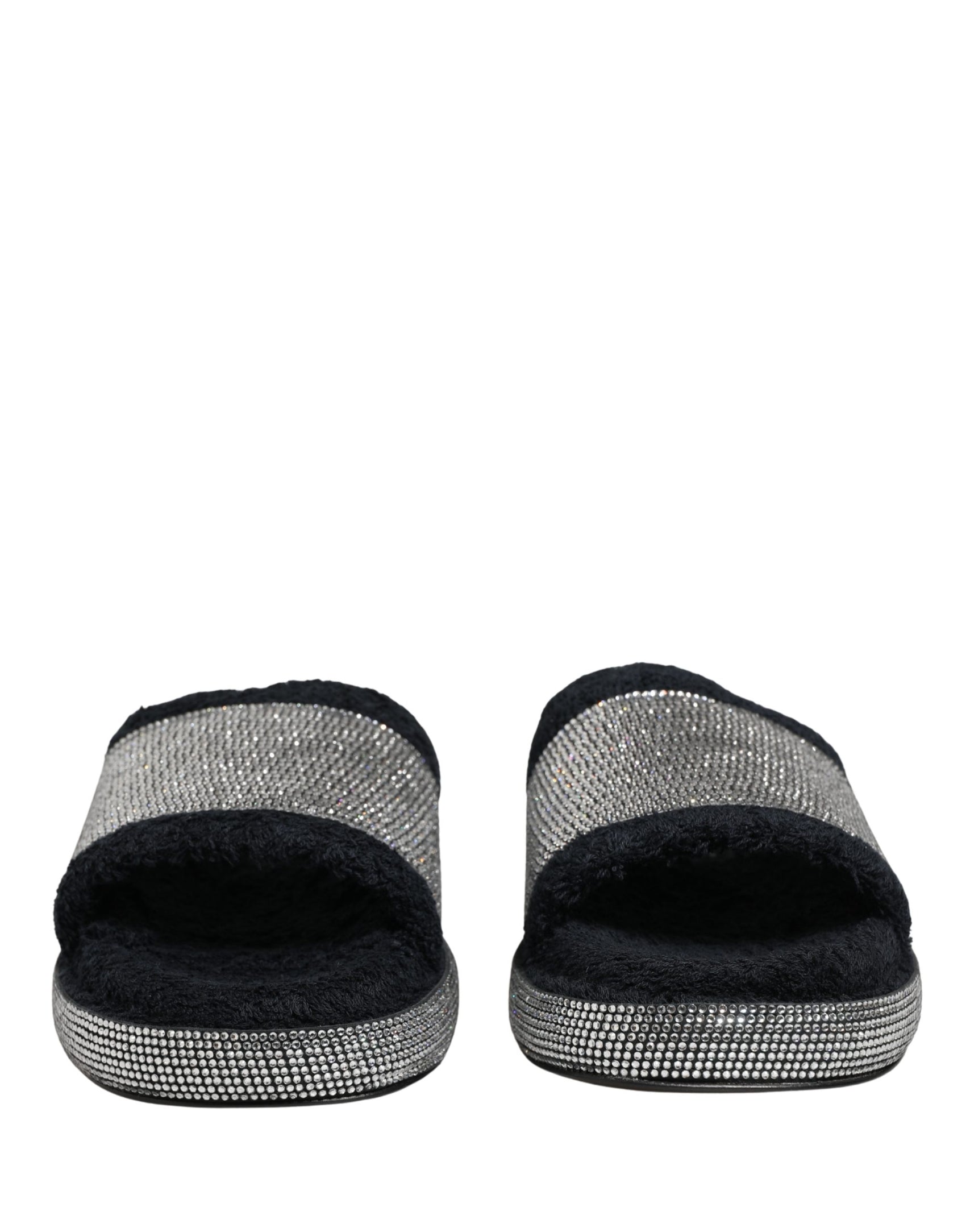 Dolce & Gabbana Black Crystal Embellished Platform Slides Shoes