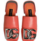 Dolce & Gabbana Orange DG Logo Leather Flats Sandals Shoes