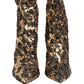 Dolce & Gabbana Gold Leopard Sequin Sock Ankle Boots Shoes