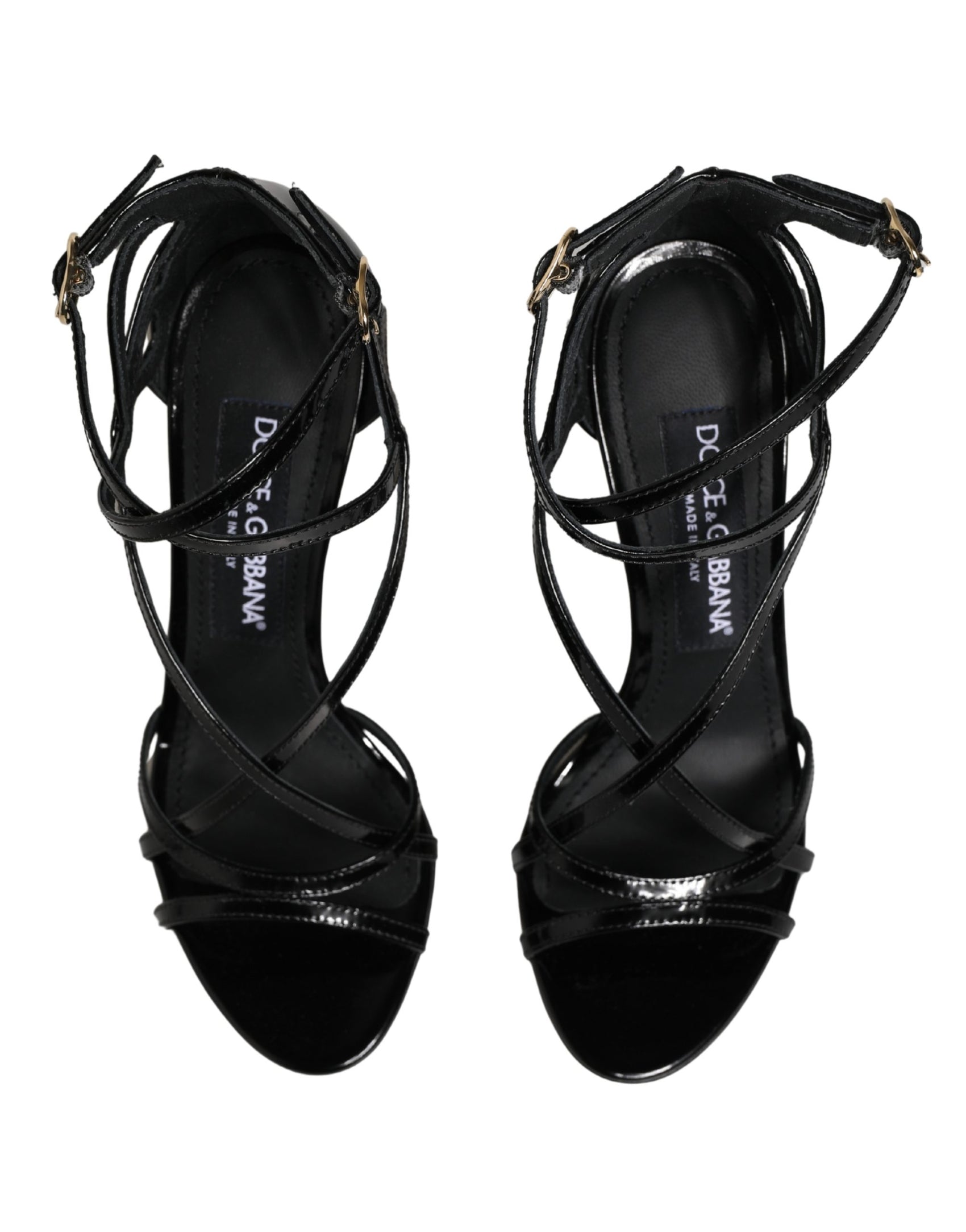 Dolce & Gabbana Black Leather Stiletto Heel Sandals Shoes