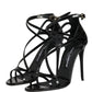 Dolce & Gabbana Black Leather Stiletto Heel Sandals Shoes