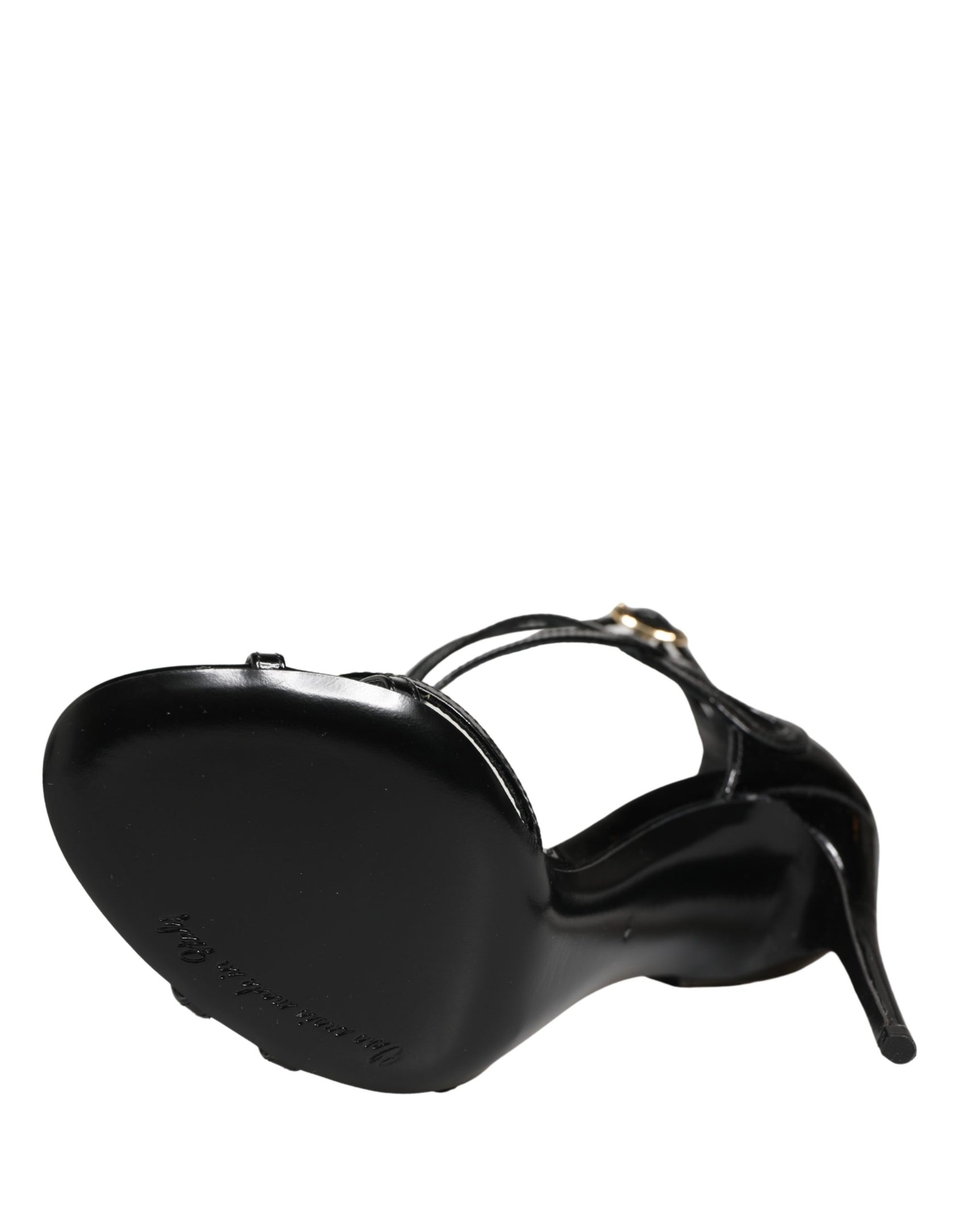 Dolce & Gabbana Black Leather Stiletto Heel Sandals Shoes