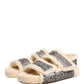 Dolce & Gabbana Beige Faux Fur Logo Print Flats Sandals Shoes
