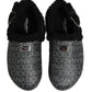 Dolce & Gabbana Gray Faux Fur Jacquard Mules Sandals Shoes