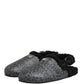 Dolce & Gabbana Gray Faux Fur Jacquard Mules Sandals Shoes