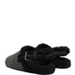 Dolce & Gabbana Gray Faux Fur Jacquard Mules Sandals Shoes