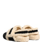Dolce & Gabbana Beige Black Faux Fur Flats Men Sandals Shoes