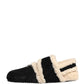 Dolce & Gabbana Beige Black Faux Fur Flats Men Sandals Shoes