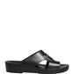 Dolce & Gabbana Black Leather Cutout DG Logo Sandals Shoes