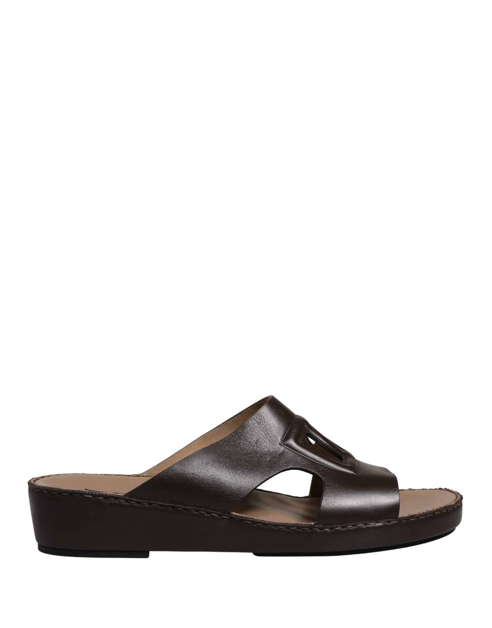 Dolce & Gabbana Brown Leather Cutout DG Logo Sandals Shoes