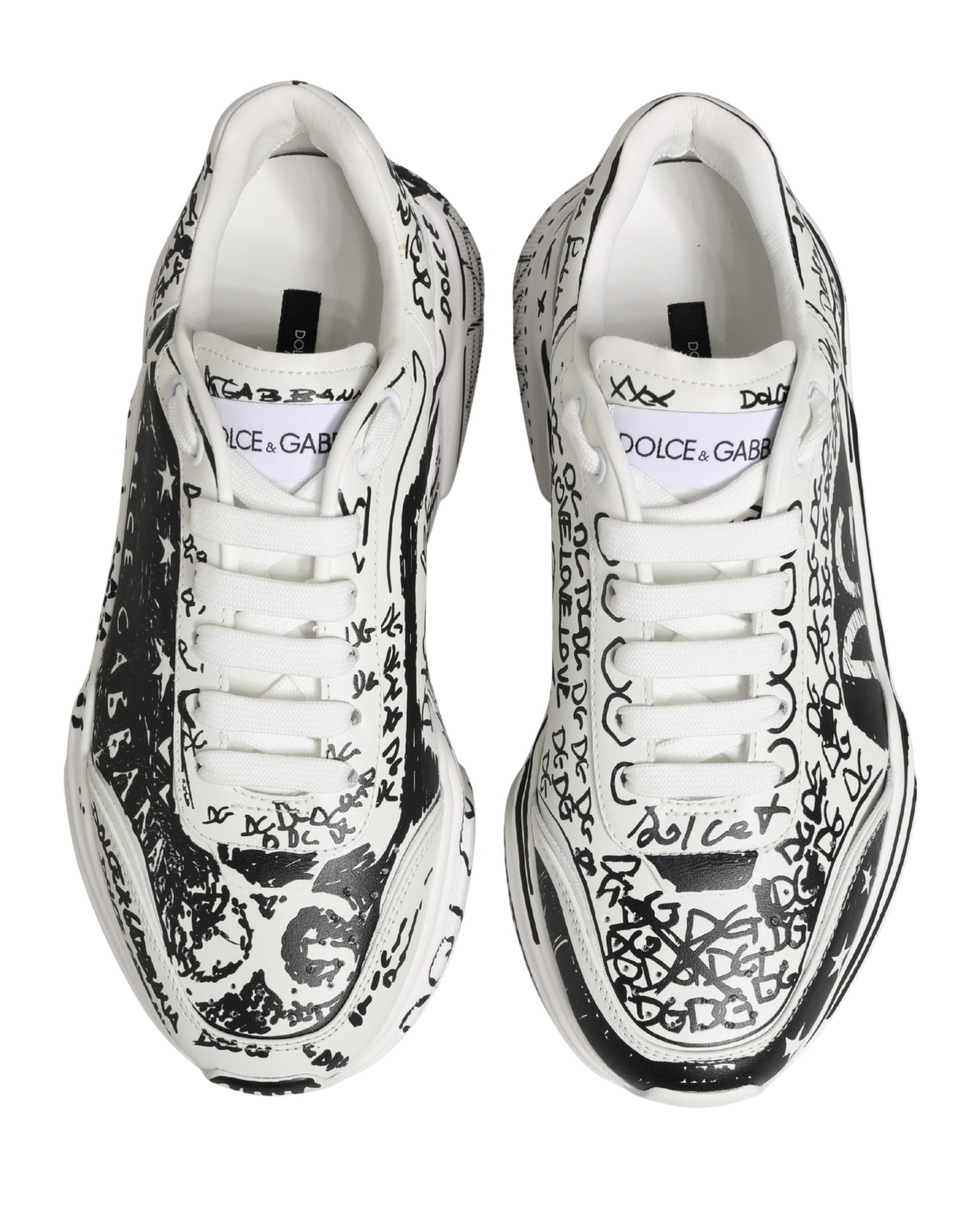 Dolce & Gabbana White Daymaster Graffiti Low Top Sneakers Shoes