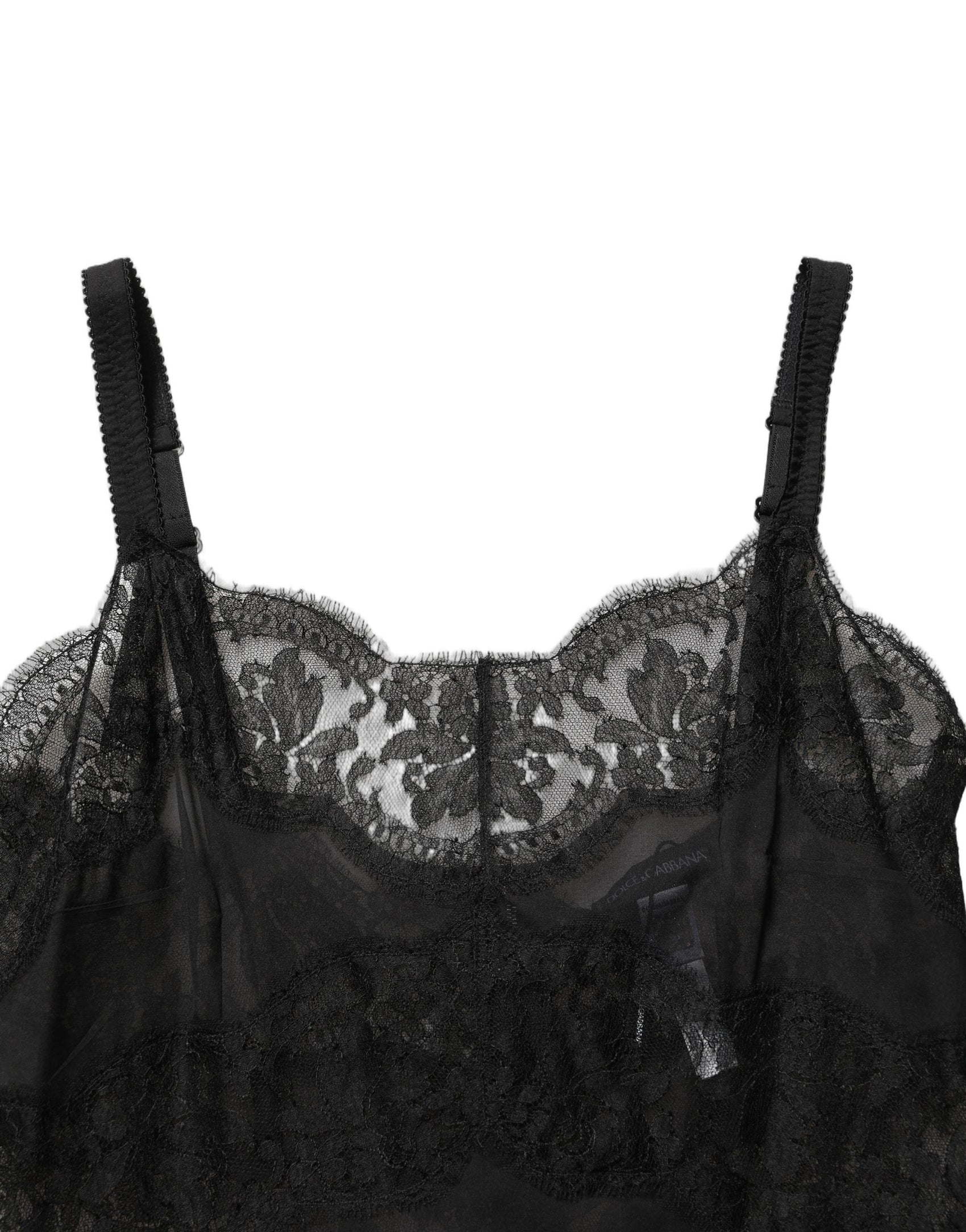 Dolce & Gabbana Black Silk Lace Slip Lingerie Chemise Sleepwear
