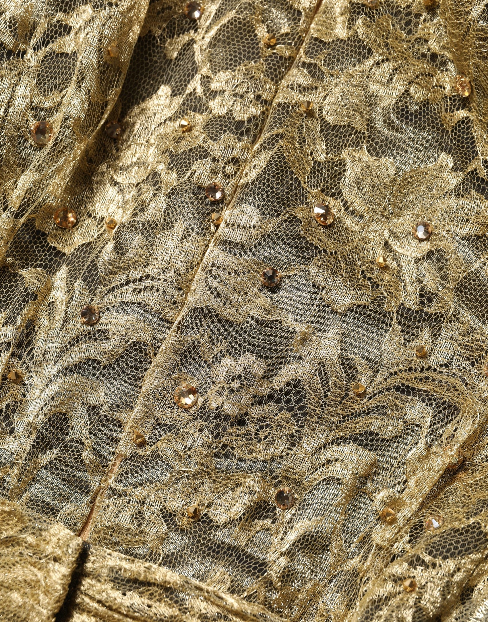 Dolce & Gabbana Gold Sheer Lace Crystal Embellished Dress