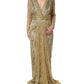 Dolce & Gabbana Gold Sheer Lace Crystal Embellished Dress